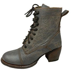 Bed|Stu Womens Lace Up Boots Size 7 Gray Side Zipper Ankle Combat Distressed
